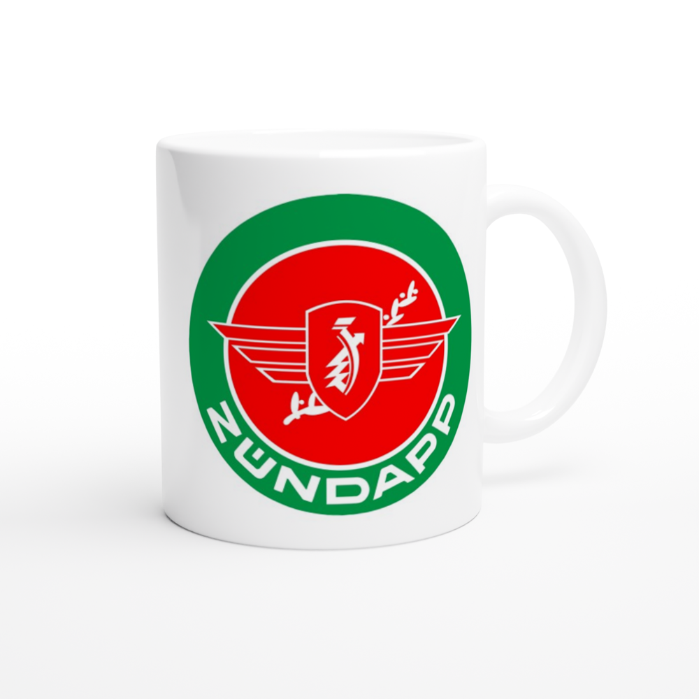 Zündapp weiße Keramiktasse mit großem Zündapp Logo