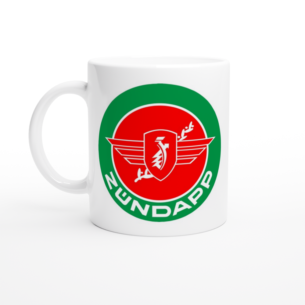 Zündapp weiße Keramiktasse mit großem Zündapp Logo