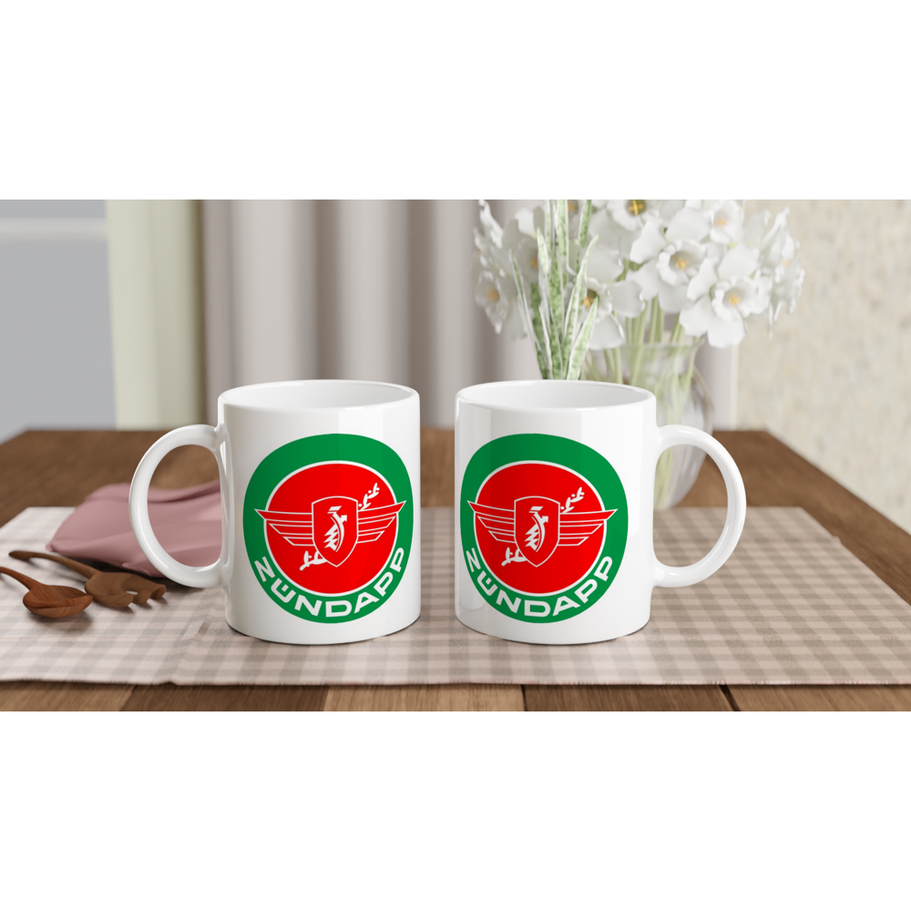Zündapp weiße Keramiktasse mit großem Zündapp Logo